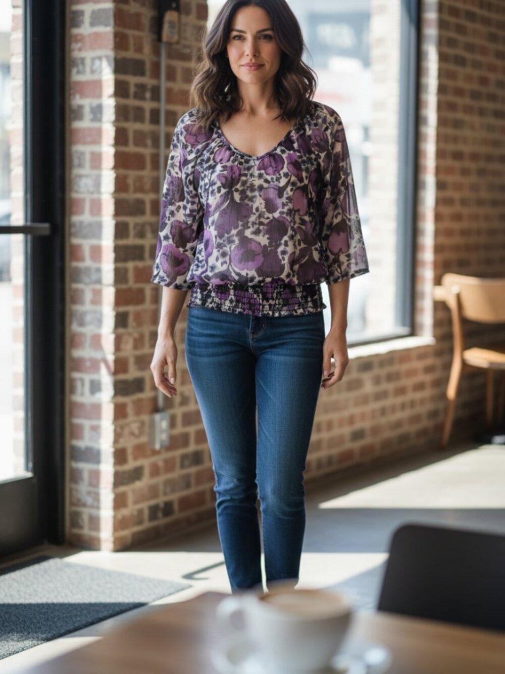 Y2K stylish blouse. Elastic scoop/boat neckline by Lots of Love